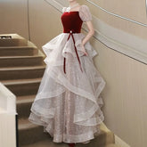 BXOXO Customized Evening Dress Strapless Ruched Ball Gown Floor-Length Strapless Lace Up Red Short Sleeves New Party Formal Dresses Wo